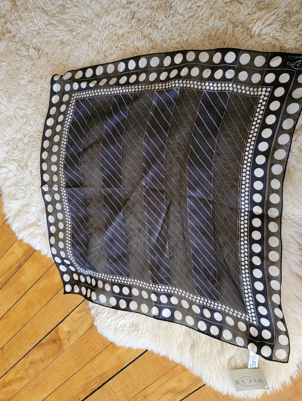 Deadstock Vintage Oscar de la Renta Black Retro Dots Silk Scarf Head Wrap NWT - Picture 8 of 11